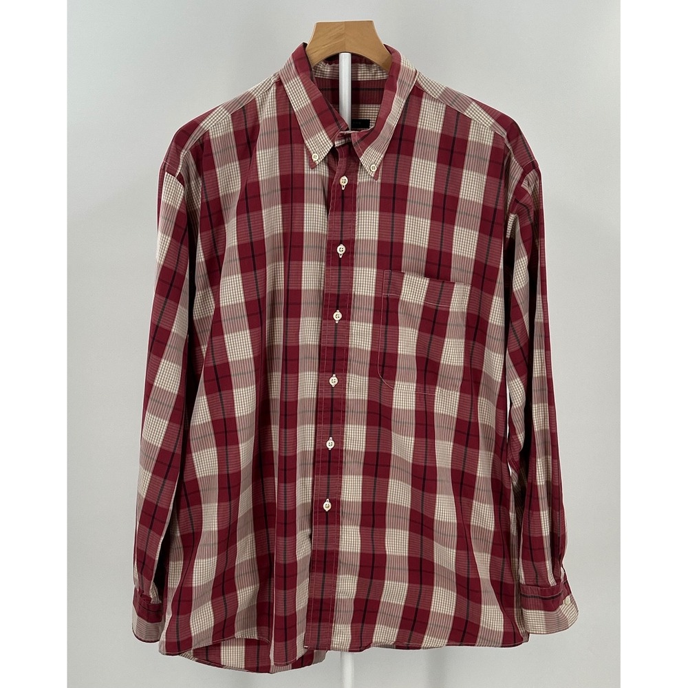 Burberry London Nova Check Plaid Button Down Shirt Men's L Red Beige Hidden Logo